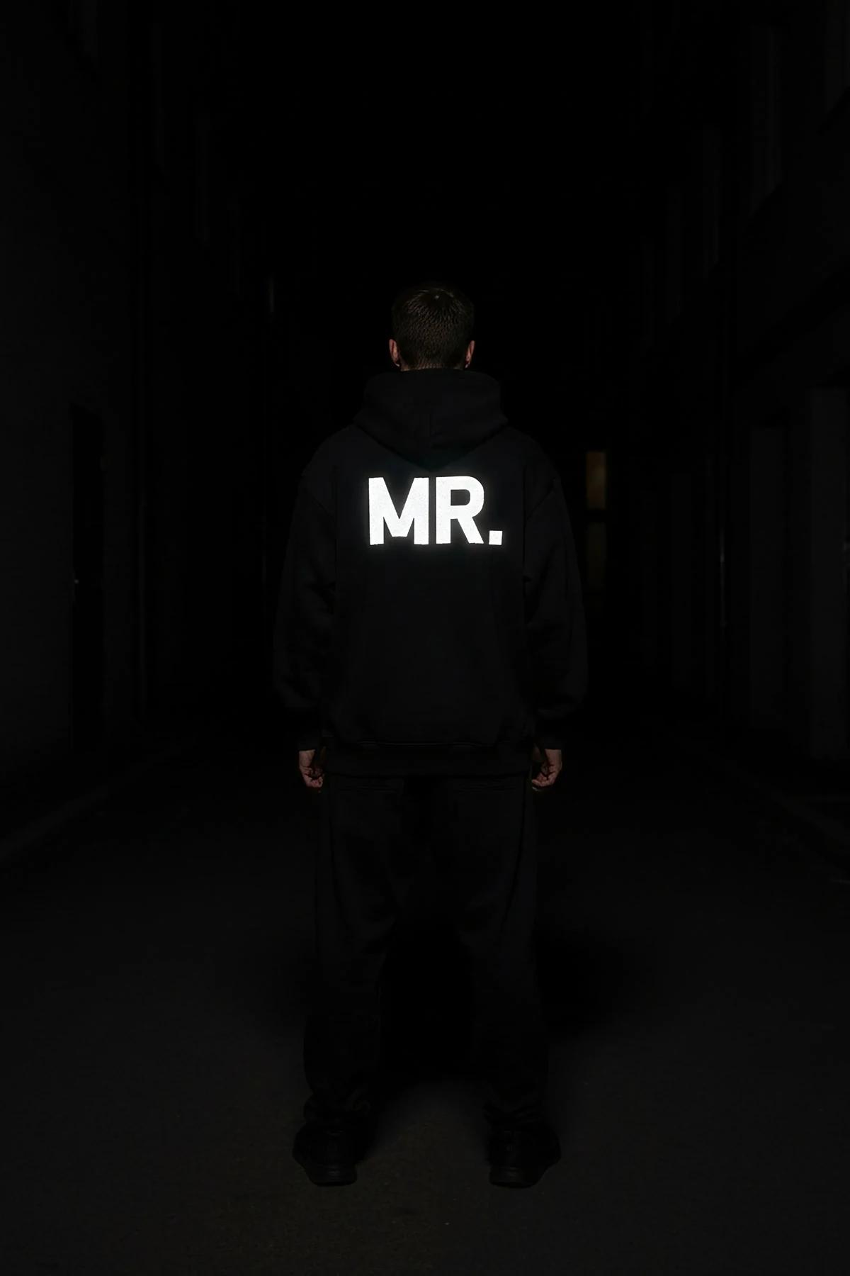 kapüşonlu siyah çift sweatshirt oversize kesim yan profil nervürlü bileklik manşet
