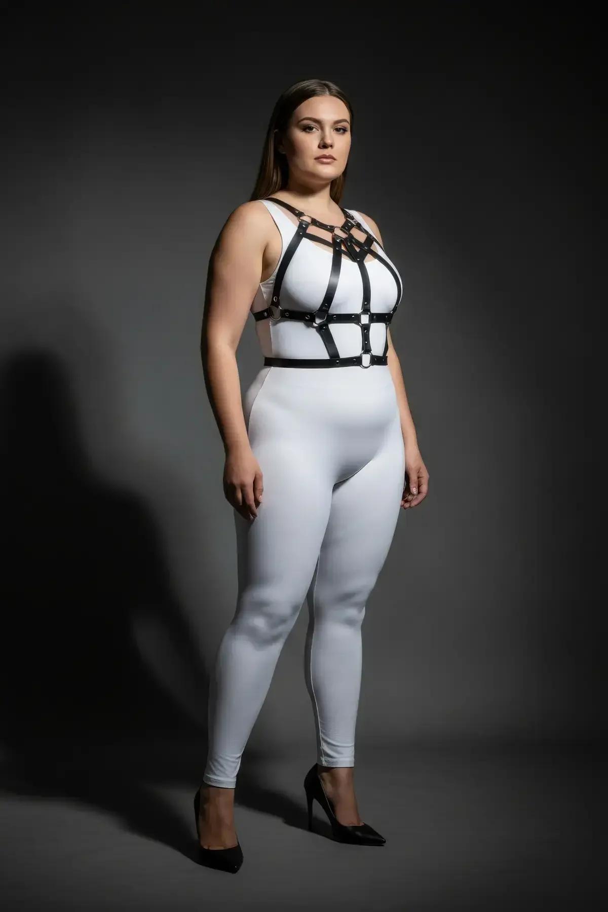 siyah PU vegan deri harness bant 1,5 cm genişlik geometrik kafes deseni