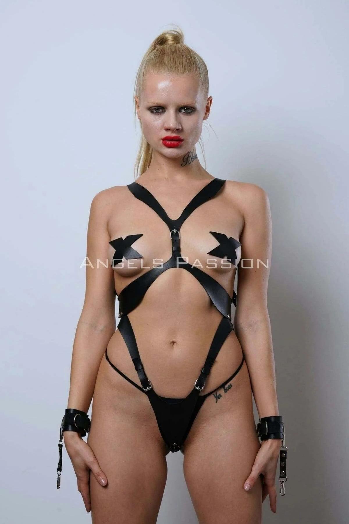 Strappy Full Body Harness with Wrist Cuffs