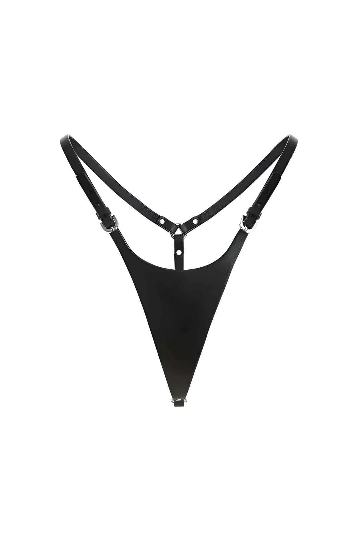 back view of black faux leather thong minimal thong cut low-rise silhouette