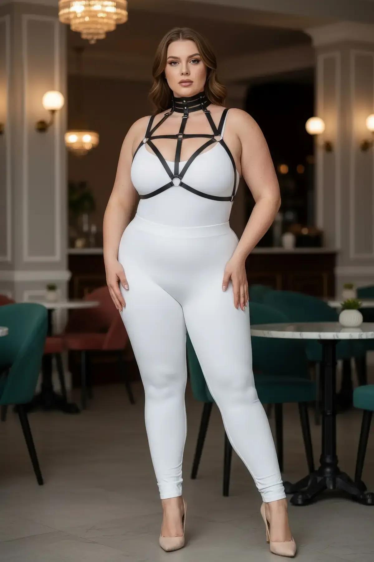 XL beden siyah harness geometrik kafes desen omuz ve boyun halkası görünümü