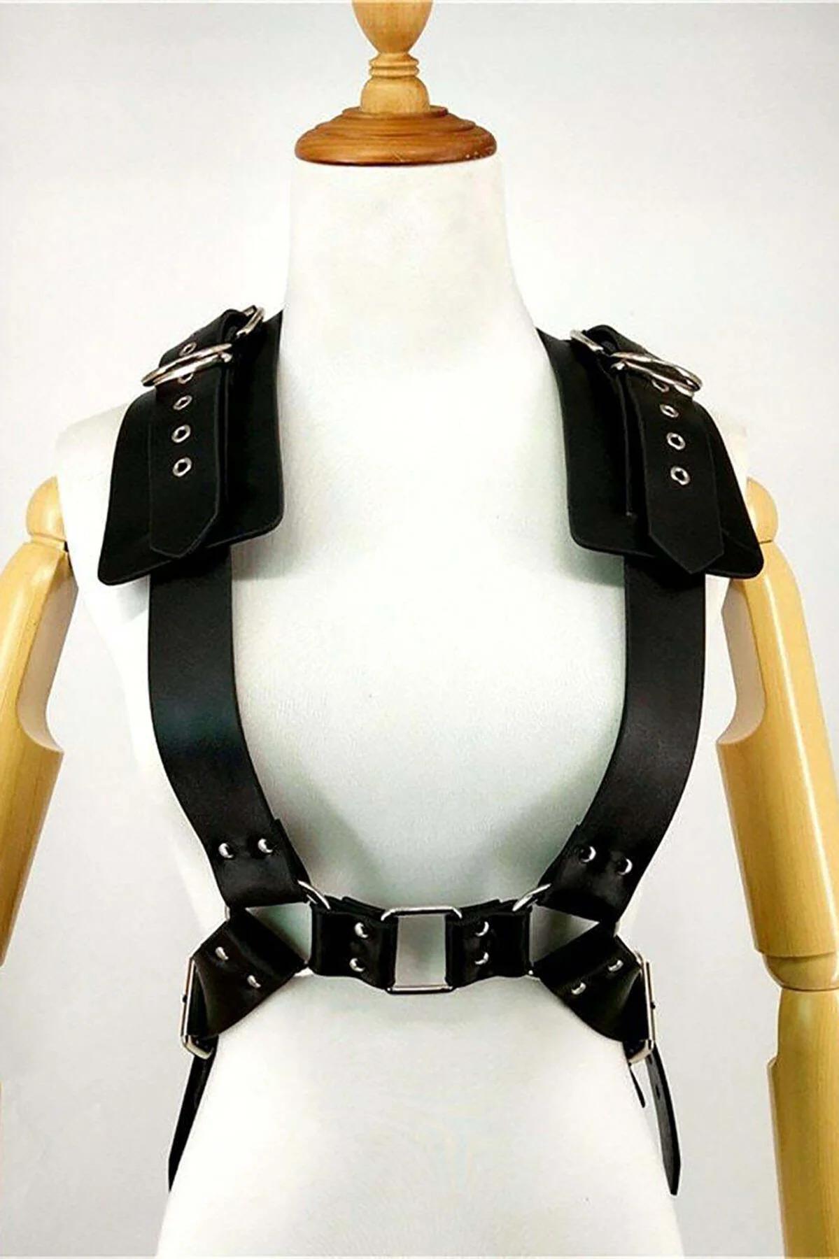 tam vücut harness korse bel bandı önden bağcıklı kapanma yakın çekim siyah
