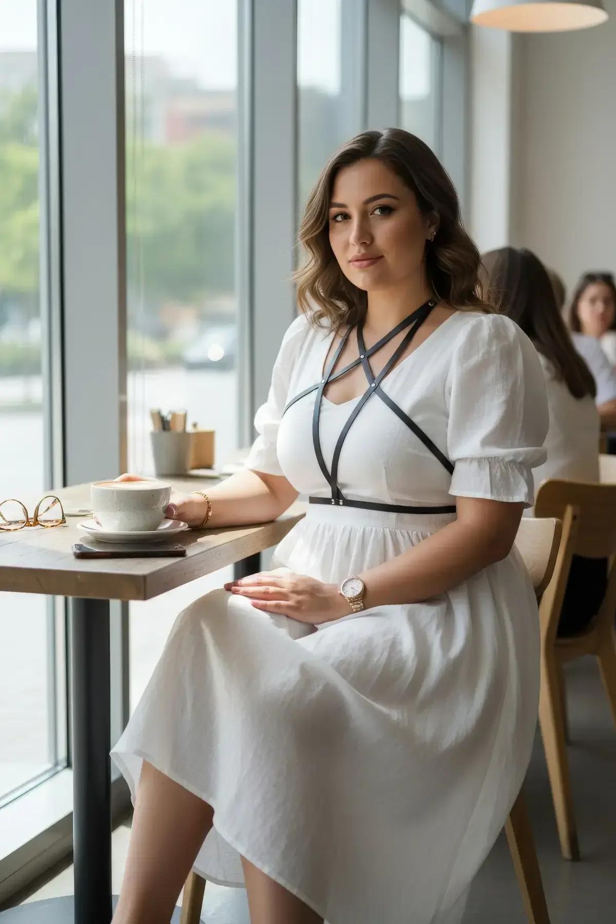 siyah mat vegan deri harness göğüs çapraz kayış yıldız formu yakın çekim