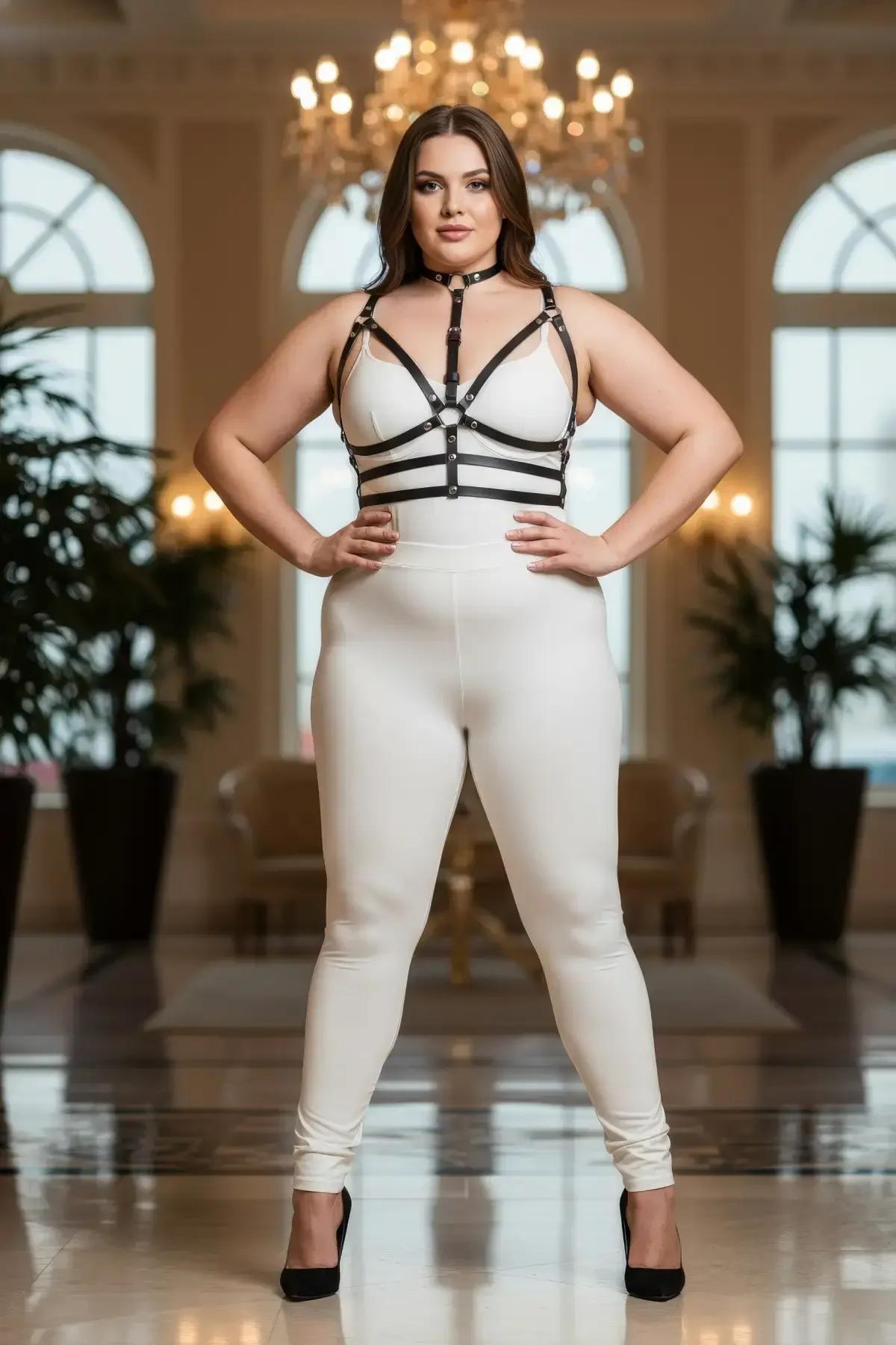 siyah boyunluklu harness takım bralet üzerine katmanlı kombin stüdyo fotoğraf