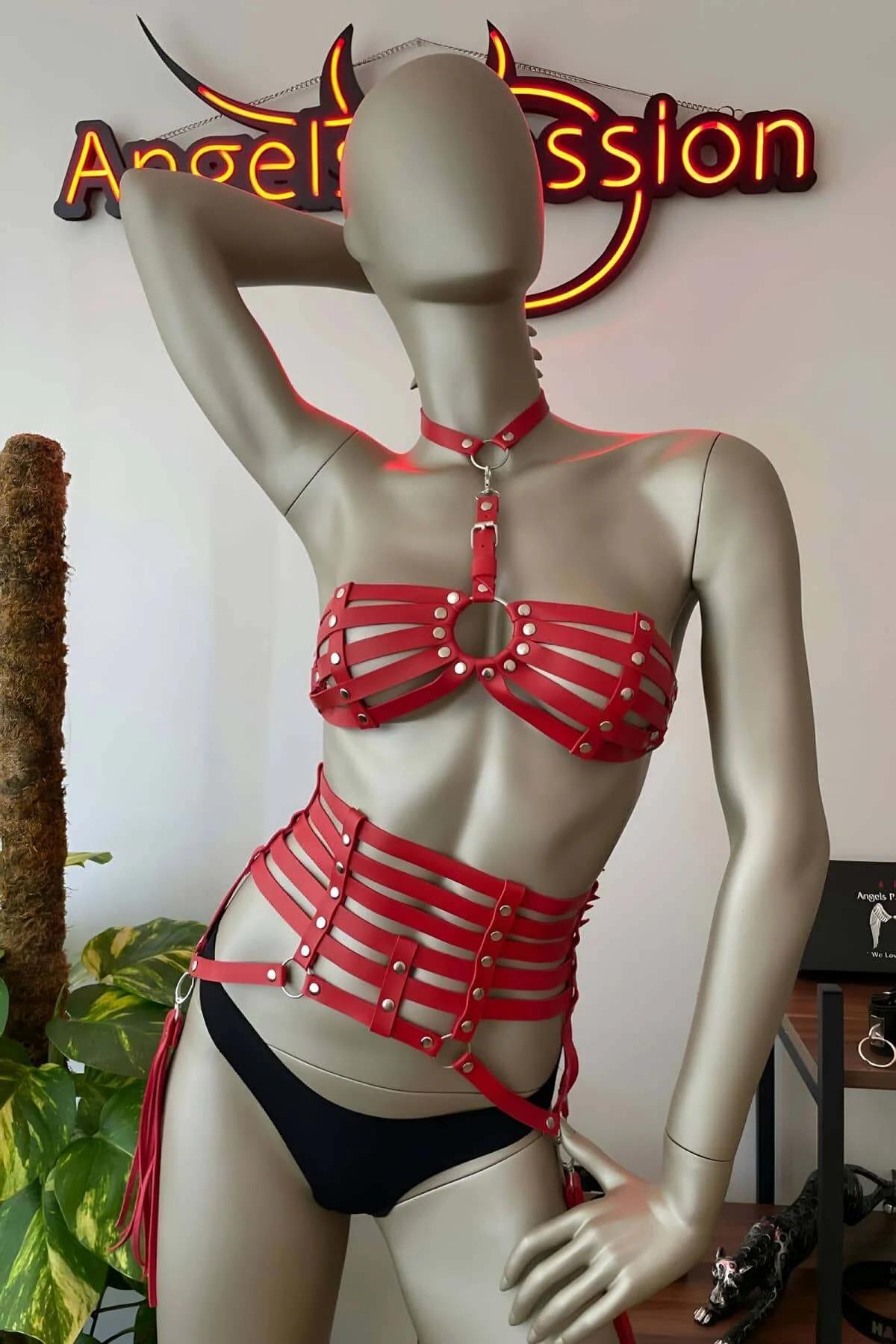 Strappy Body Harness Set with Tassel Garters