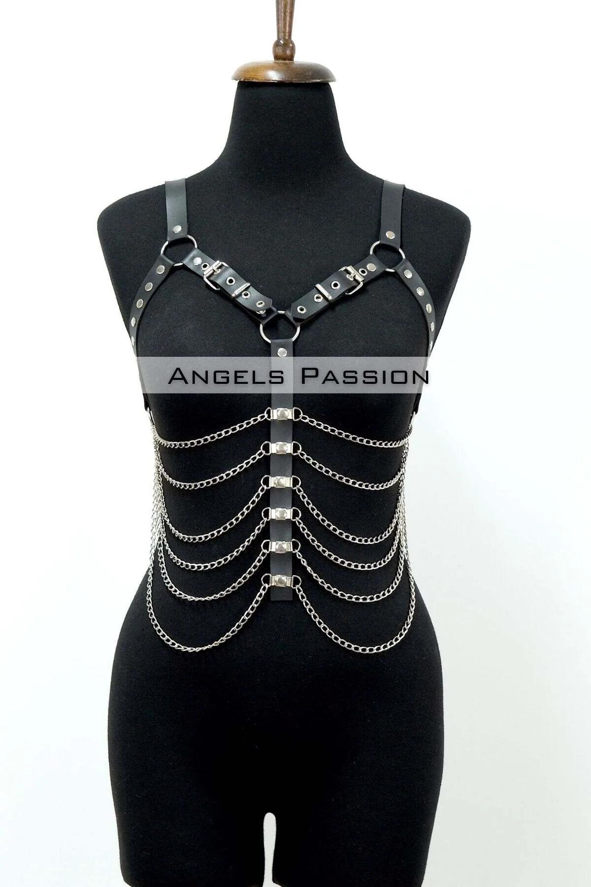 Chain Detail Faux Leather Chest Harness