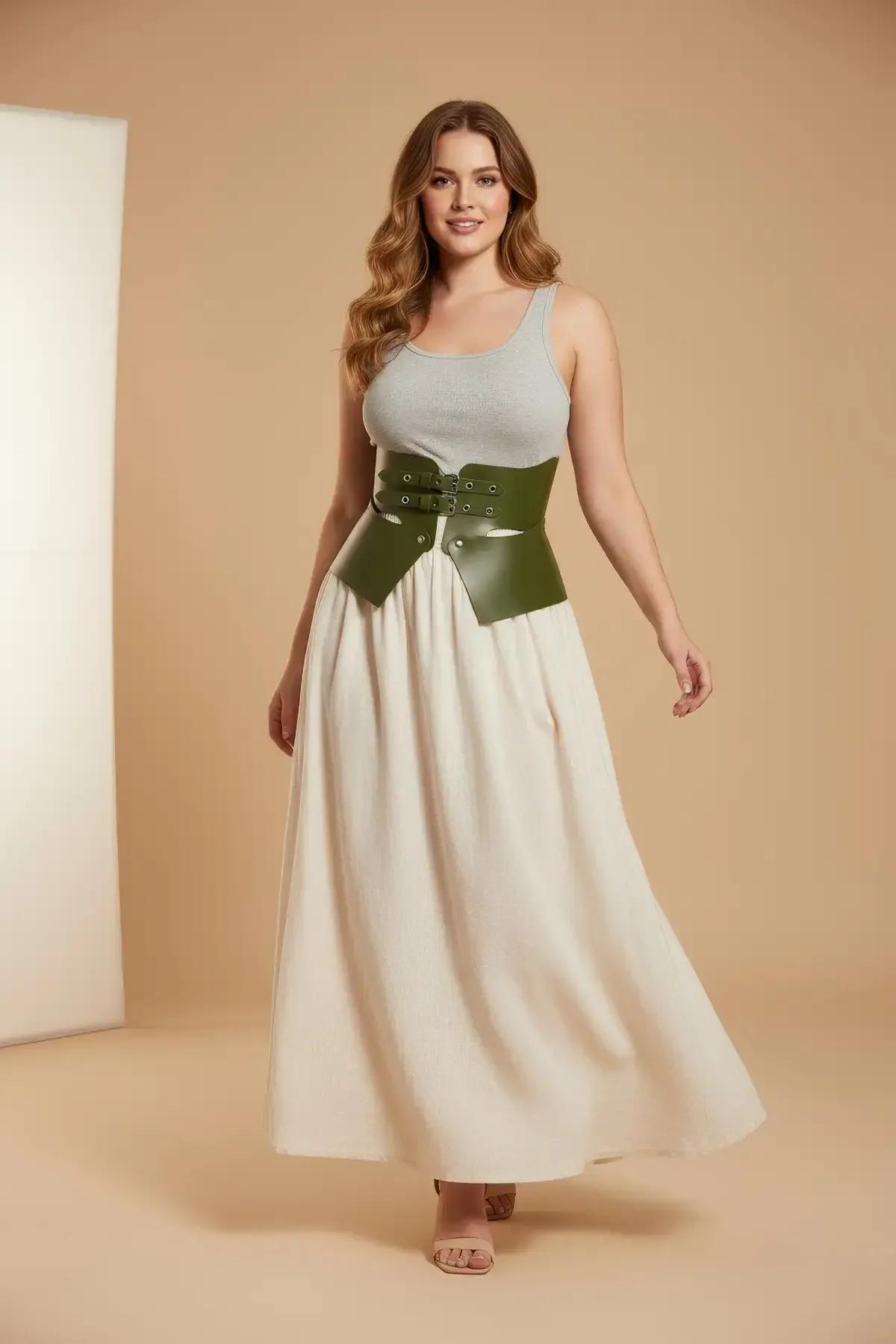Wide Corset Belt with Peplum Waist Detail