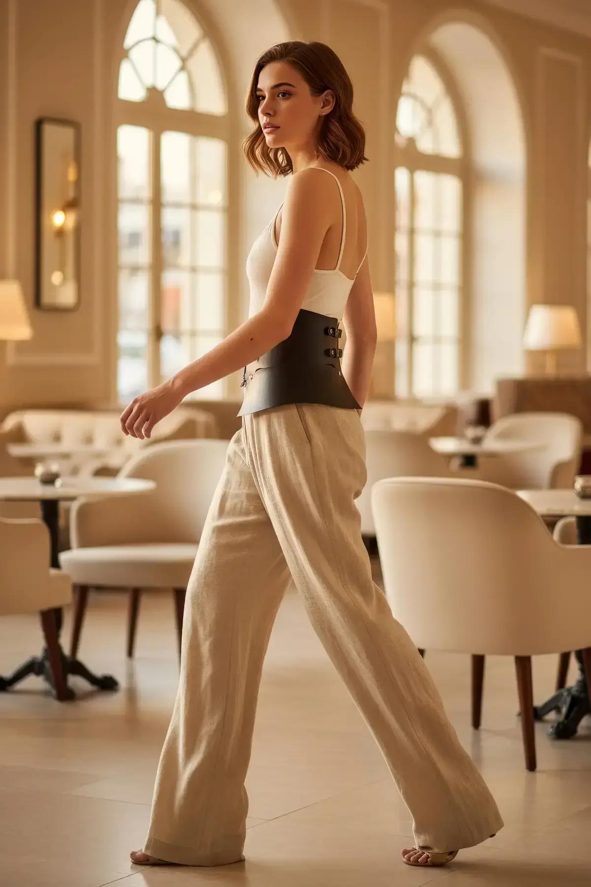 Wide Faux Leather Corset Belt with Decorative Studs