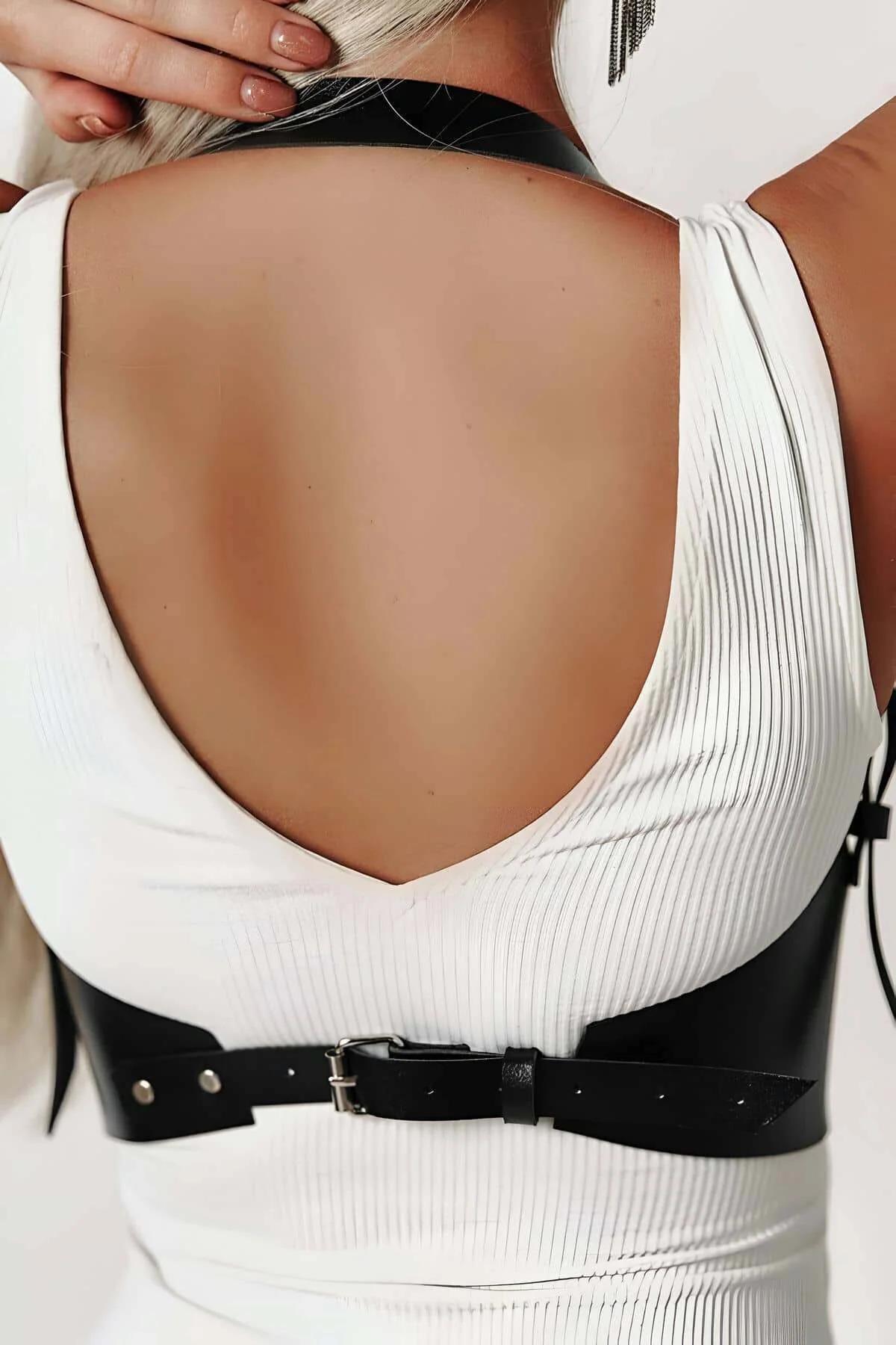 Underbust Faux Leather Bustier with Adjustable Shoulder Straps