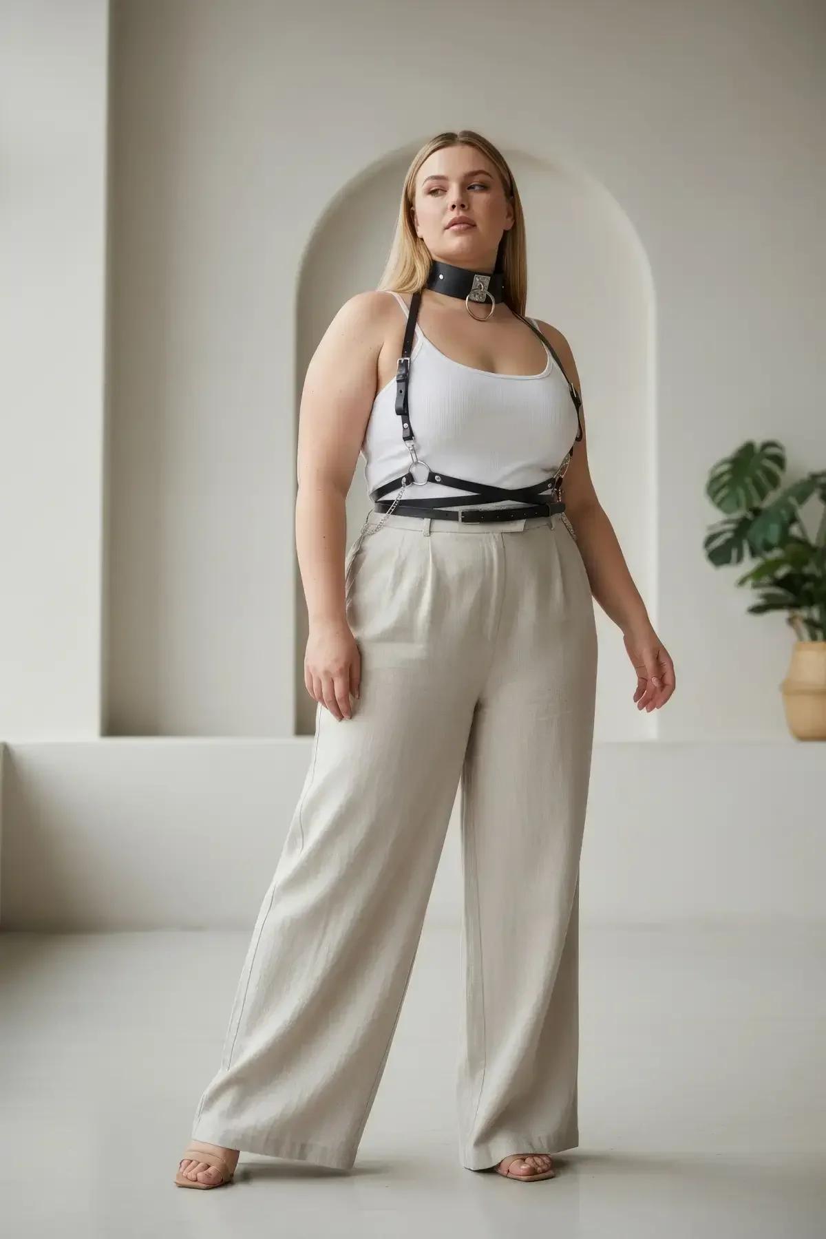 siyah PU deri harness boyun choker detayı altın alaşım O-halka yakın çekim