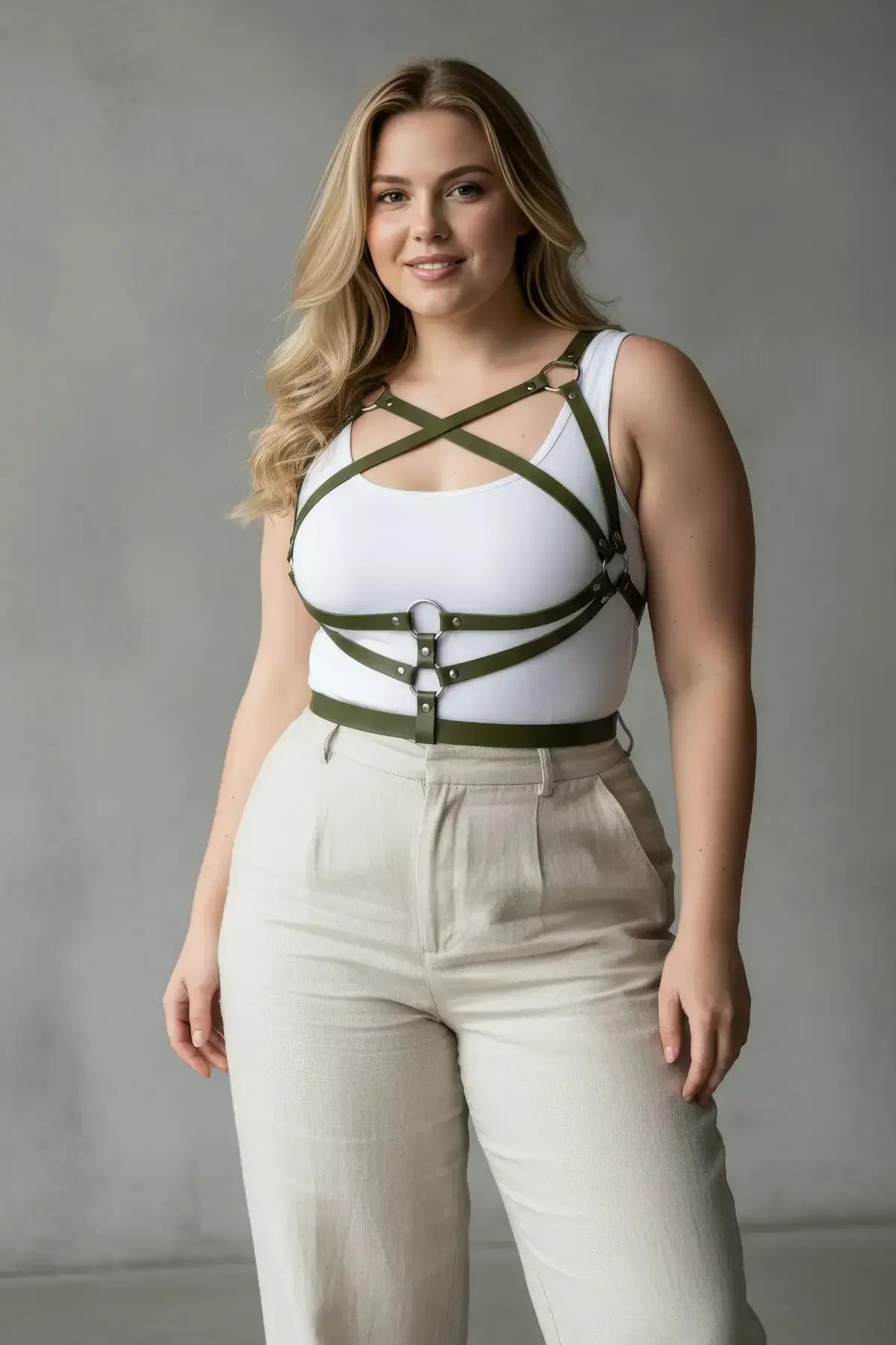 haki kadın kemer harness bel toka ayar detayı 80-115 cm aralığı