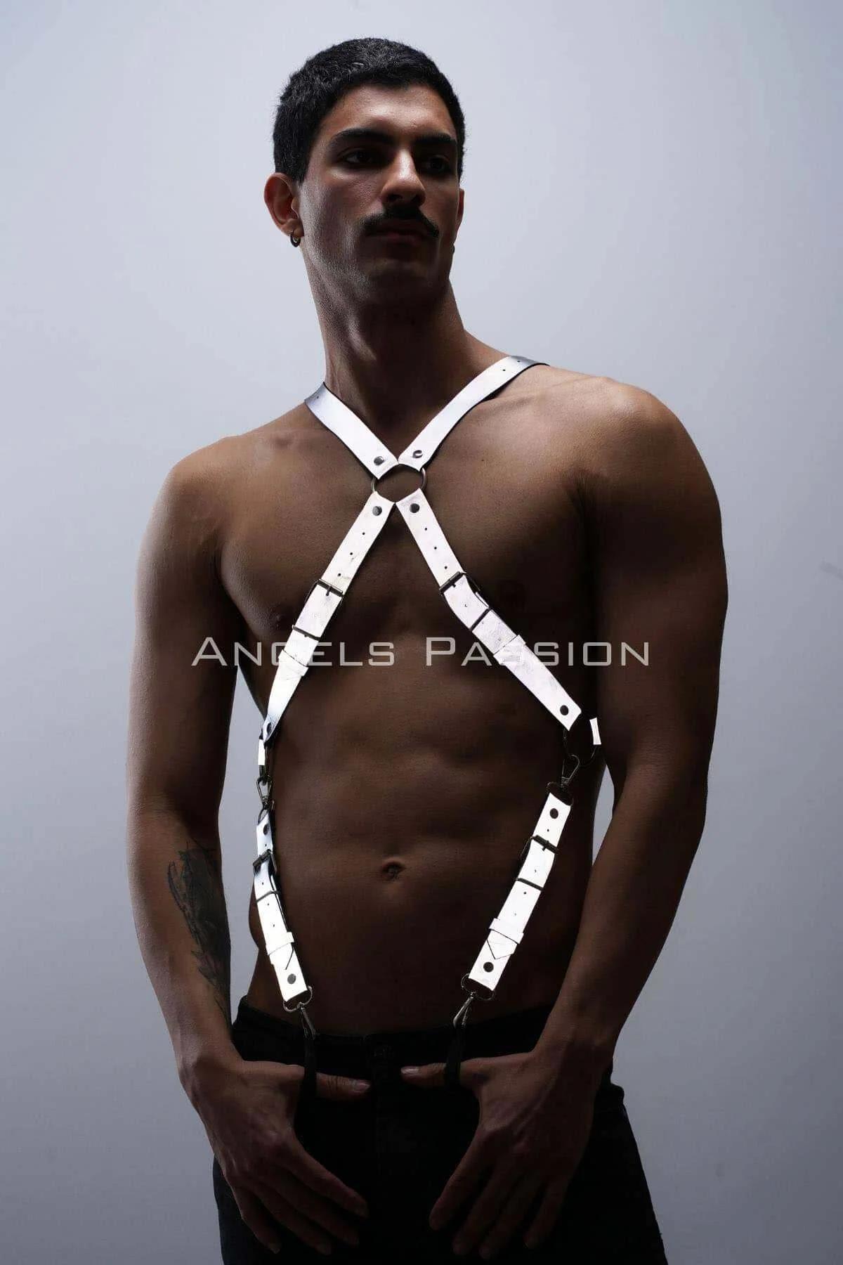 reflektörlü X-kesim kayışlı pantolon askısı harness erkek yan görünüm