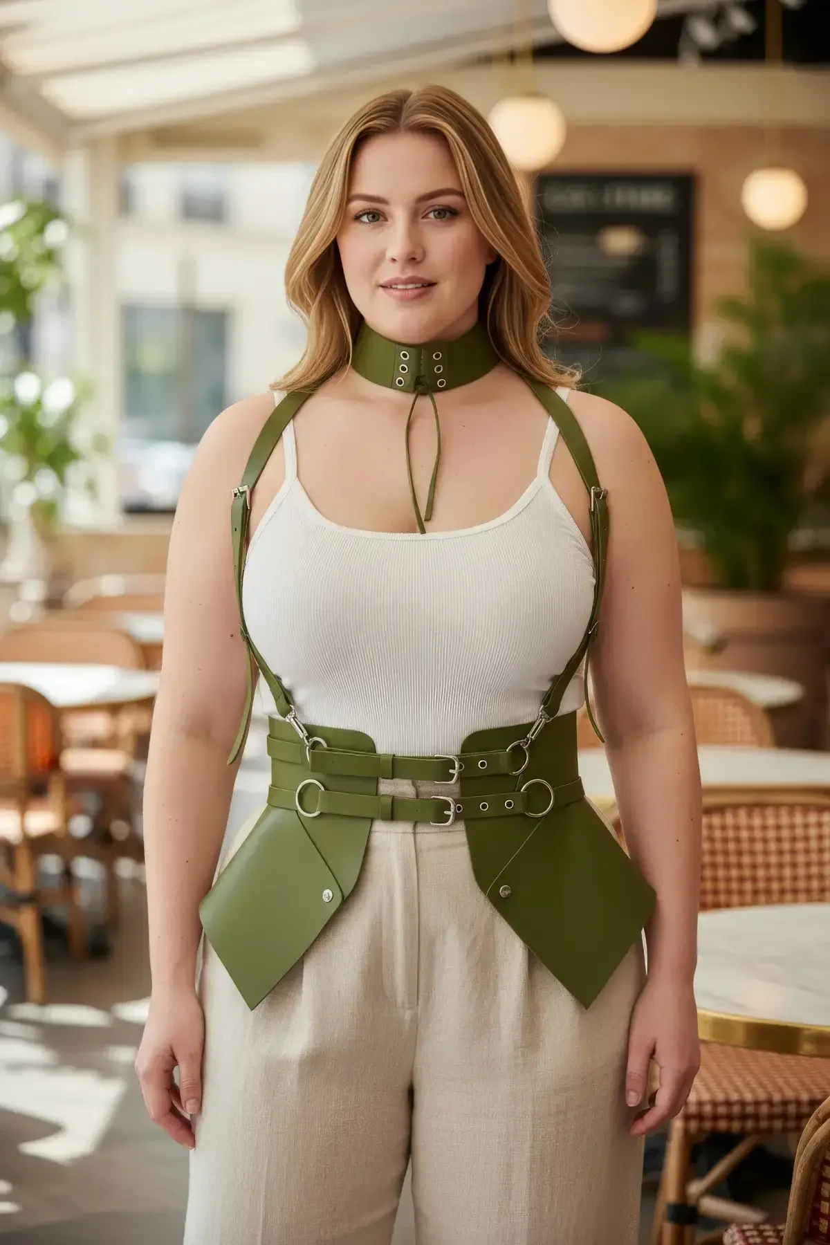 Angular Waspie Corset Harness with Choker Set
