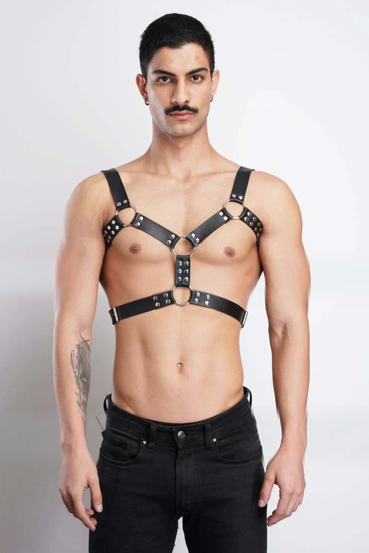 Studded Faux Leather Chest Harness with O-Rings