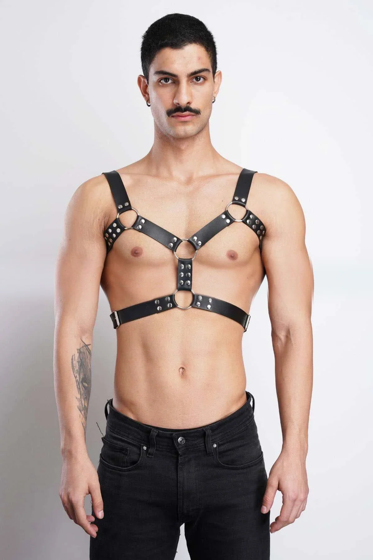 Studded Faux Leather Chest Harness with O-Rings